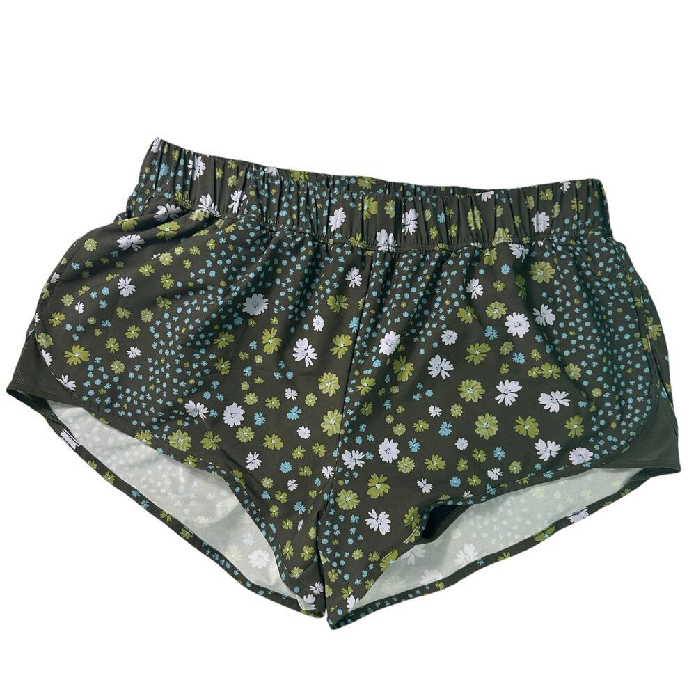 Offline by Aerie Green Floral Running Athletic Shorts Pockets Womens XL